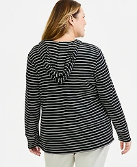 Style & Co Plus Waffle-Knit Striped V-Neck Hoodie, Macy's Exclusive