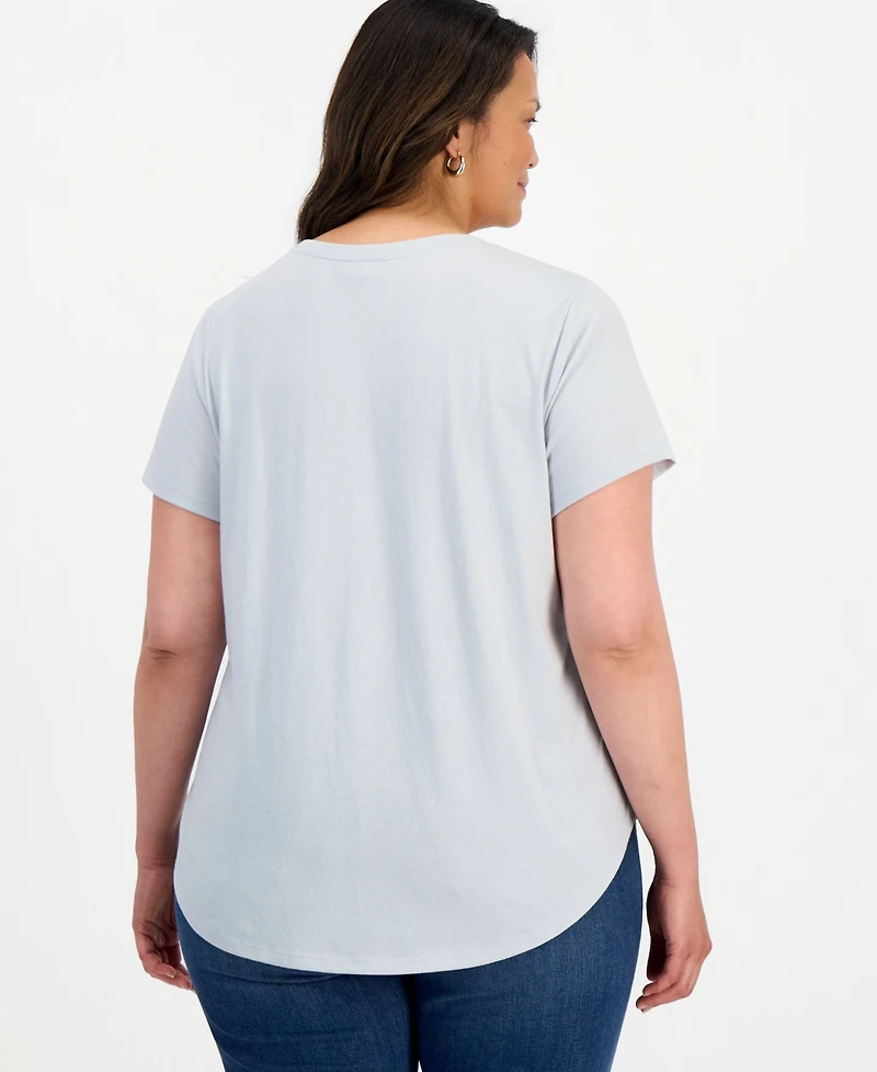 Style & Co. Plus Time For Flowers Graphic Crewneck Curved-Hem T-Shirt, Macy's Exclusive