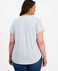 Style & Co. Plus Time For Flowers Graphic Crewneck Curved-Hem T-Shirt, Macy's Exclusive