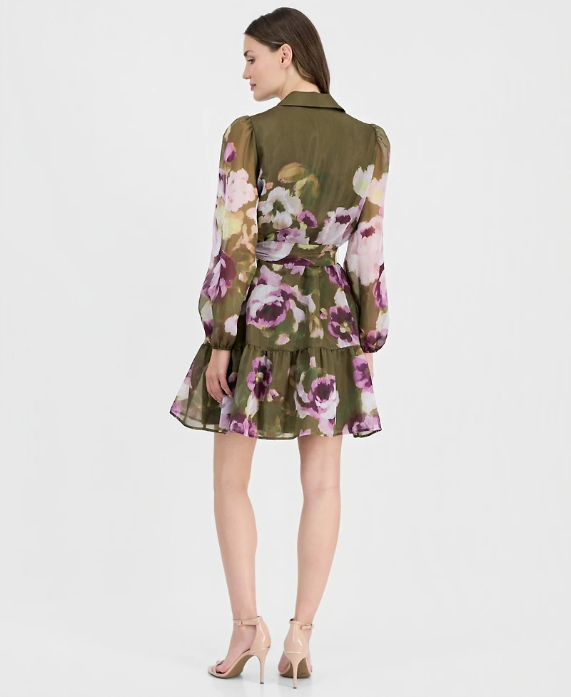 Anne Klein Women's Tiered Chiffon Tie-Waist Shirtdress