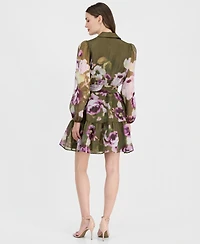 Anne Klein Women's Tiered Chiffon Tie-Waist Shirtdress