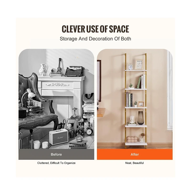 Sugift 5 Tier Industrial Ladder Shelf in Open Wall Mount