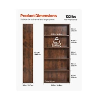 Sugift 5 Tier Narrow Bookshelf 53 in Wooden Open with Adjustable Shelves