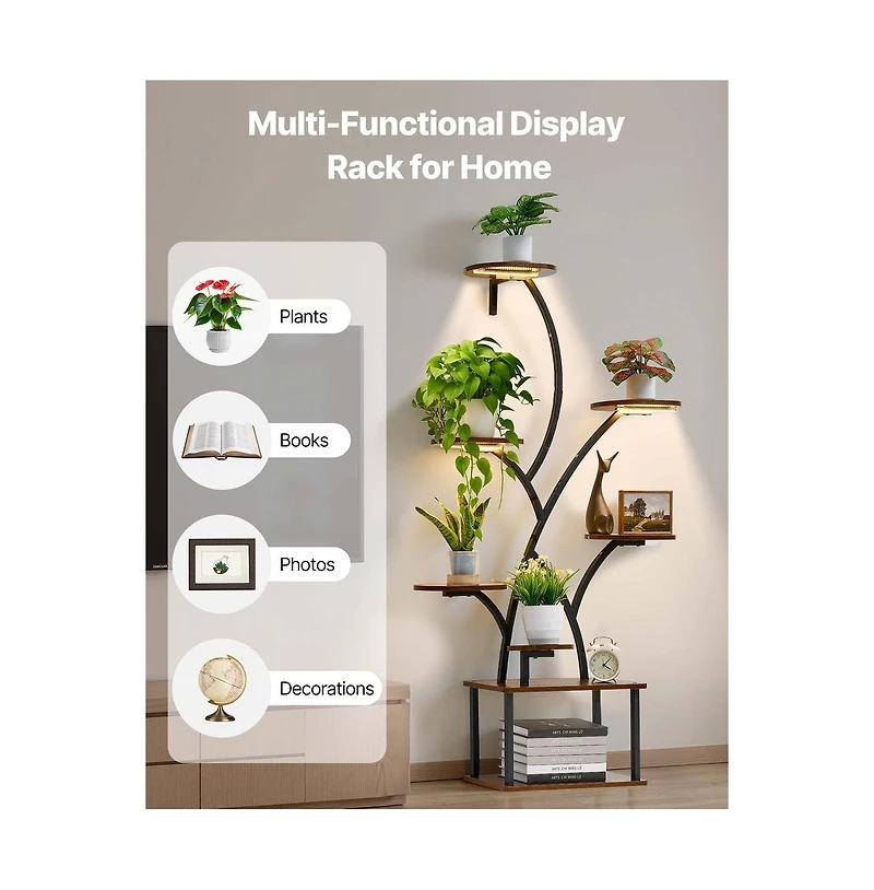 Sugift 8 Tier Lighted Plant Stand Indoor Metal Shelf with Grow Lights
