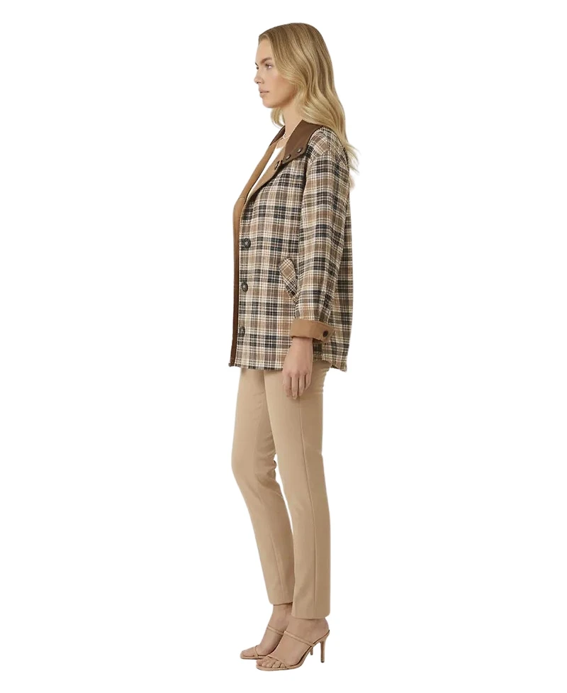 Modenaire Women's Reversible Plaid Solid-Side Jacket