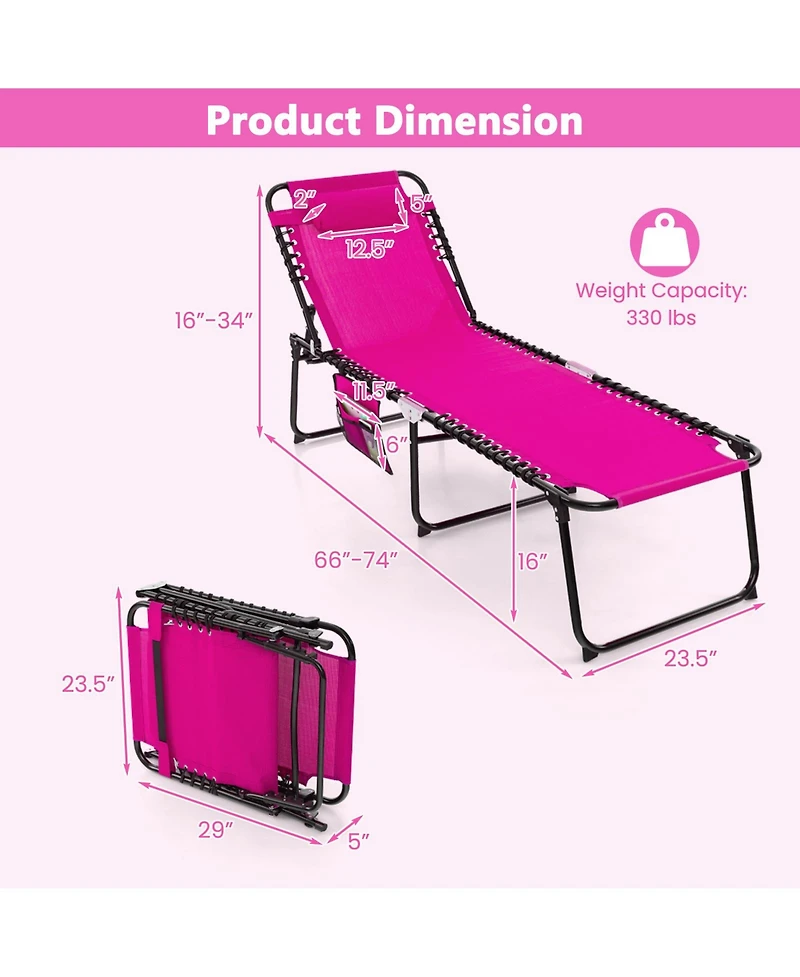 Gymax 2PCS Folding Chaise Lounge Chair w/Comfortable Headrest Easy Folding Design