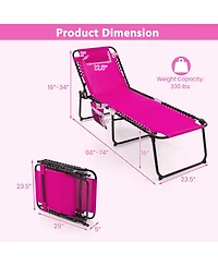 Gymax 2PCS Folding Chaise Lounge Chair w/Comfortable Headrest Easy Folding Design