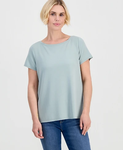 Style & Co Petite Short-Sleeve Boat Neck Top, Macy's Exclusive