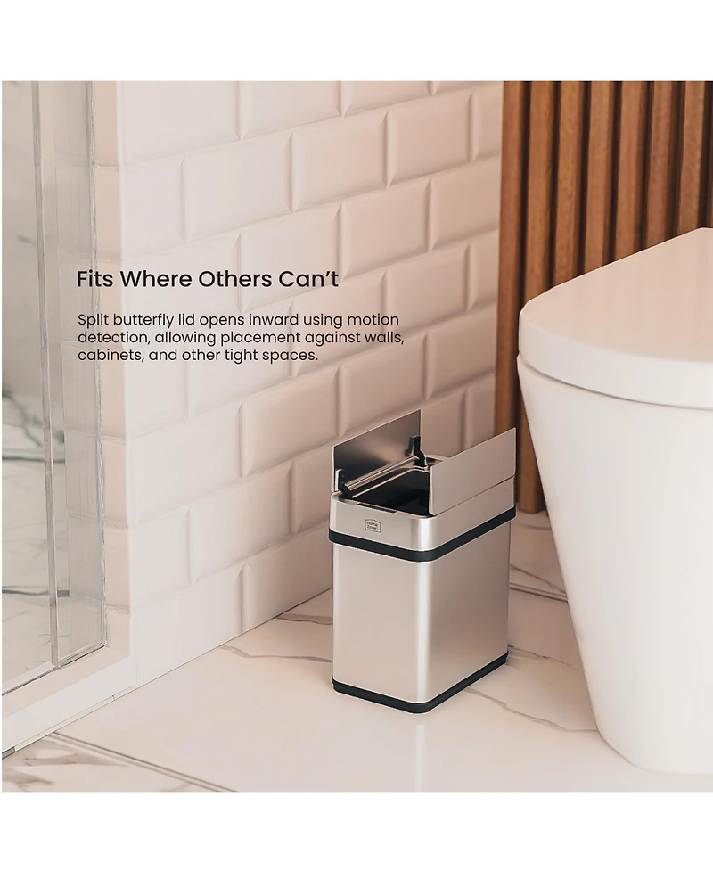 Home Zone Living 2 Gallon Slim Sensor Trash Can with Butterfly Lid and Touch Controls, Rectangular Stainless Steel, Silver