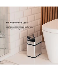 Home Zone Living 2 Gallon Slim Sensor Trash Can with Butterfly Lid and Touch Controls, Rectangular Stainless Steel, Silver