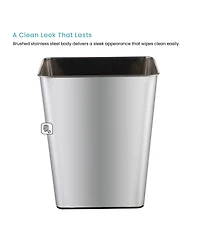Home Zone Living 3 Gallon Rectangular Open Top Wastebasket, Stainless Steel, Matte Silver