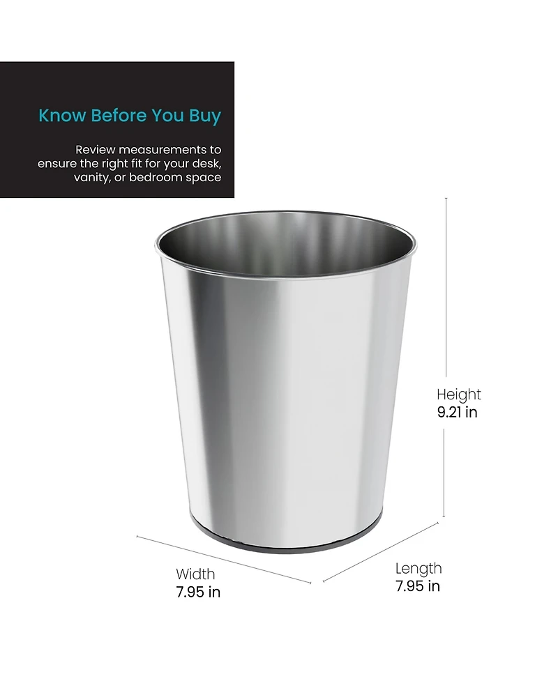 Home Zone Living Gallon Round Open Top Wastebasket, Stainless Steel, Silver, 2 Pack with Trash Bags