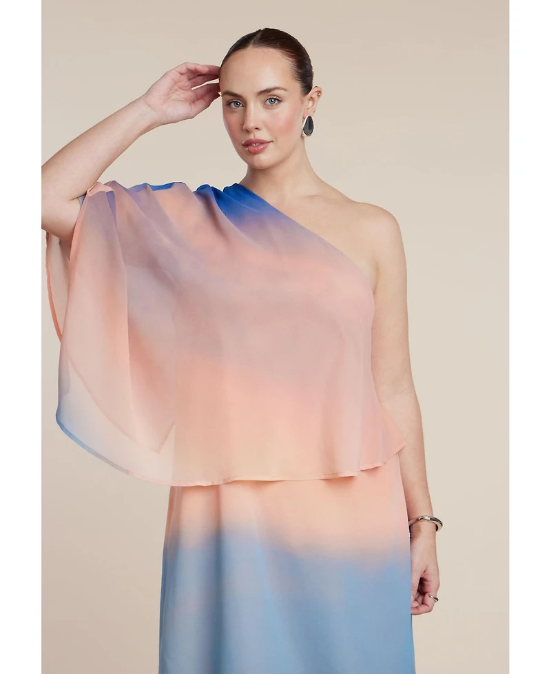 Eloquii Women's Printed Cape Maxi Dress