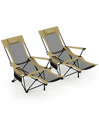 Gymax 2PCS Camping Lounge Chair w/Detachable Footrest and 4-position Backrest Bag