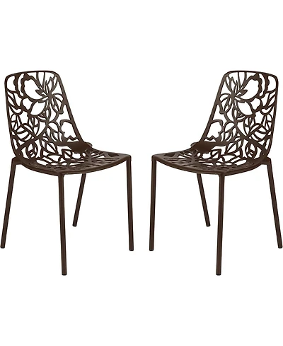 LeisureMod Devon Patio Dining Chair Set of 2 Aluminum Stackable Design Side Chair, Weather Resistant Metal Uv Protected