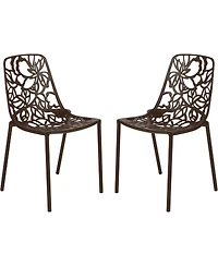 LeisureMod Devon Patio Dining Chair Set of 2 Aluminum Stackable Design Side Chair, Weather Resistant Metal Uv Protected