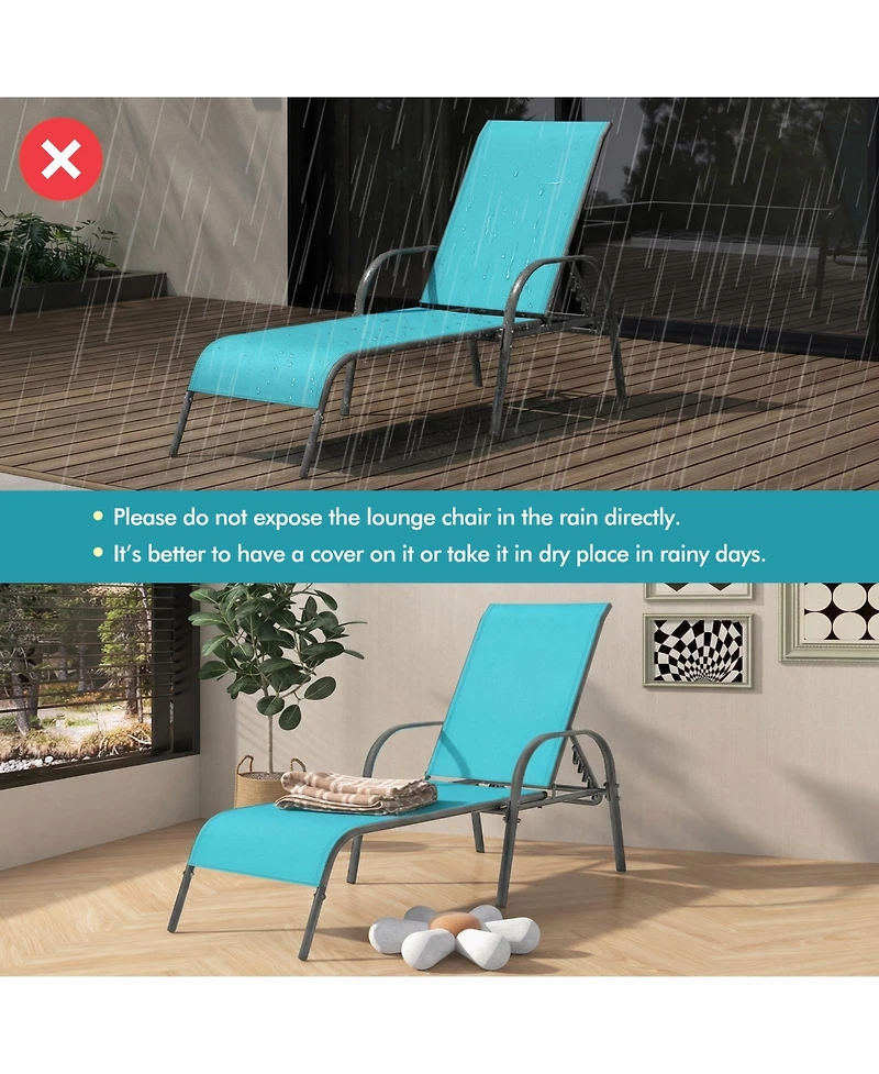 Gymax Set of 2 Patio Lounge Chair Chaise with Adjustable Reclining Armrest