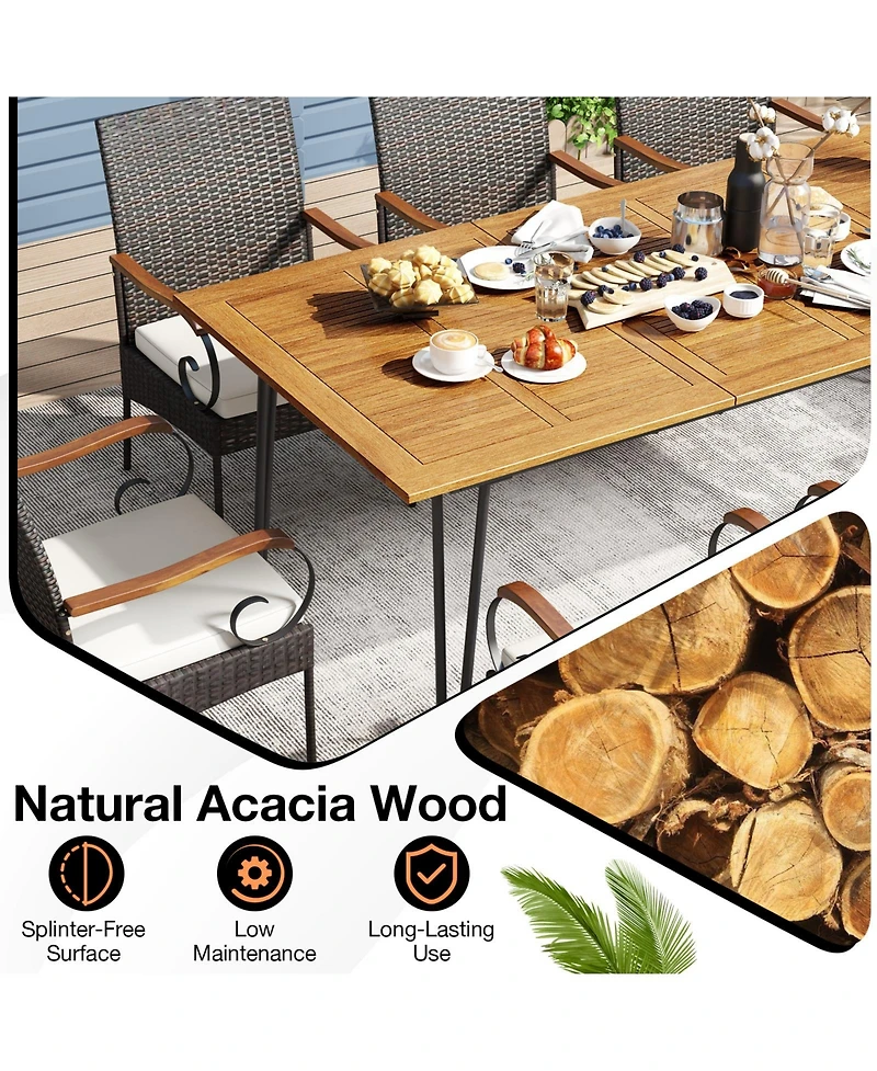 Sugift 9-Piece Outdoor Pe Rattan Patio Dining Set with Acacia Wood Table