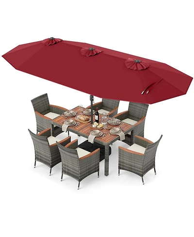Sugift 8-Piece Patio Dining Set with Double-Sided Market Umbrella
