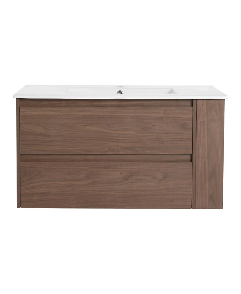 Sillysis Wall Mounted Bathroom Vanity with Ceramic Sink, 2 Soft Close Drawers, Adjustable Shelf for Modern Small Bathroom