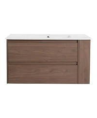 Sillysis Wall Mounted Bathroom Vanity with Ceramic Sink, 2 Soft Close Drawers, Adjustable Shelf for Modern Small Bathroom