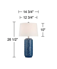 360 Lighting Waves Tall Modern Coastal 3-Way Table Lamps Set of 2 Blue Ceramic White Shade Living Room Bedroom Bedside