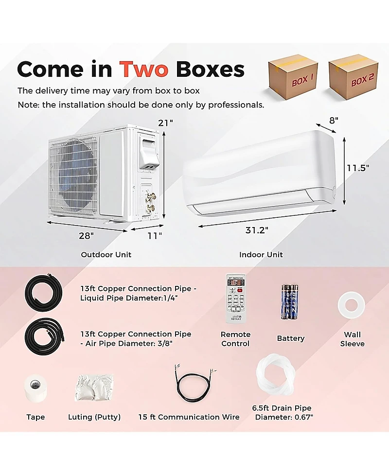 Vebreda 9000 Btu 17 SEER2 208-230V Ductless Mini Split Air Conditioner and Heater