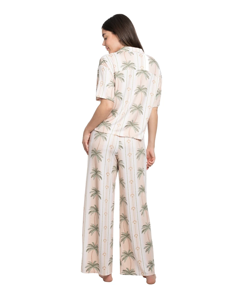 Linea Donatella Women's Notch Collar Shirt & Crop Pants, 2-Piece Set