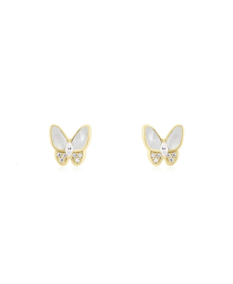 The Lovery Mother of Pearl Cz Butterfly Stud Earrings 14K Gold-Plated Sterling Silver
