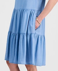 Style & Co Petite Round-Neck Tiered Short-Sleeve Dress, Macy's Exclusive