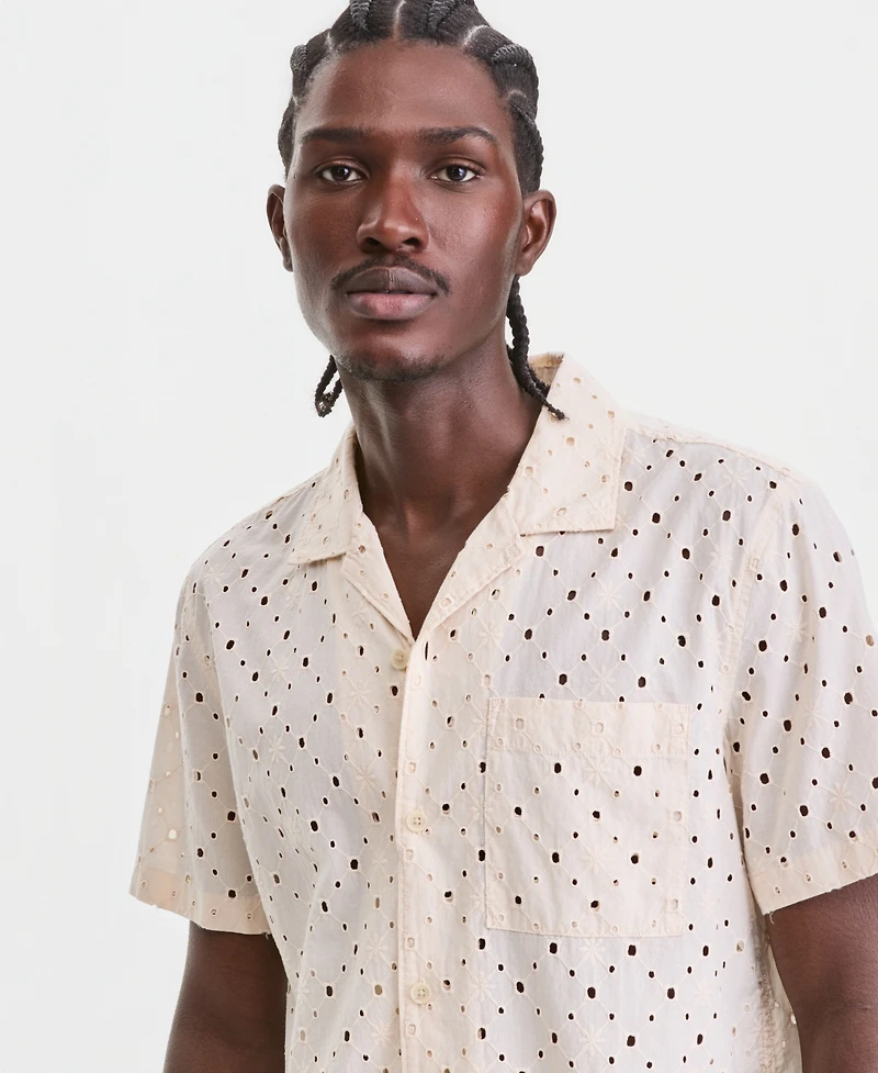 Sun + Stone Men's Cotton Eyelet Short-Sleeve Camp Shirt, Macy's Exclusive