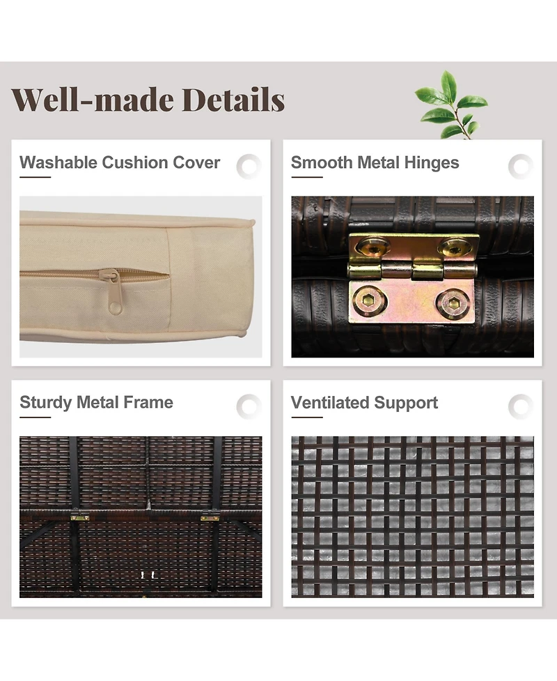 Gouun 2-Seater Pe Wicker Storage Bench with Cushion and 42-Gallon Deck Box