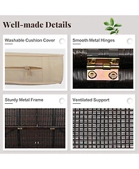 Gouun 2-Seater Pe Wicker Storage Bench with Cushion and 42-Gallon Deck Box