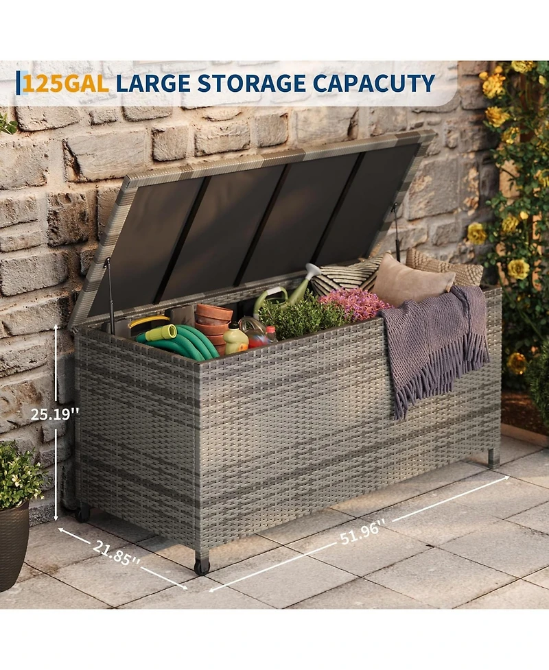 gaomon 125-Gallon Outdoor Deck Box with Wheels and Liner, Wicker