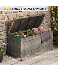 gaomon 125-Gallon Outdoor Deck Box with Wheels and Liner, Wicker