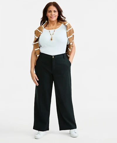 Style & Co Plus High-Rise Dobby Wide-Leg Pants, Macy's Exclusive
