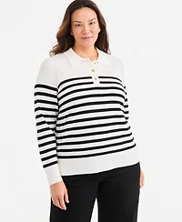 Style & Co Plus Striped Long-Sleeve Polo Sweater, Macy's Exclusive