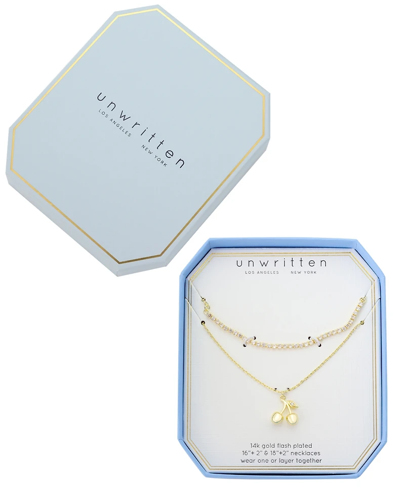 Unwritten Cubic Zirconia Cherry Pendant and Tennis Layer Necklace Set
