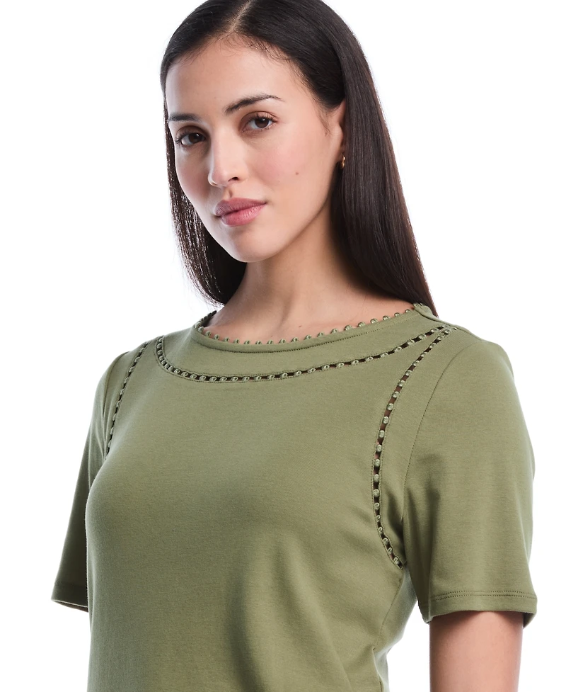 Rafaella Petite Pom Trim Detail Short-Sleeve Top