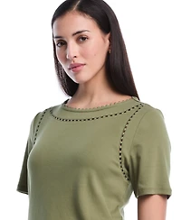 Rafaella Petite Pom Trim Detail Short-Sleeve Top