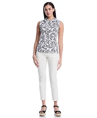 Rafaella Petite Paisley Print Ruffle Trim Sleeveless Polo Shirt