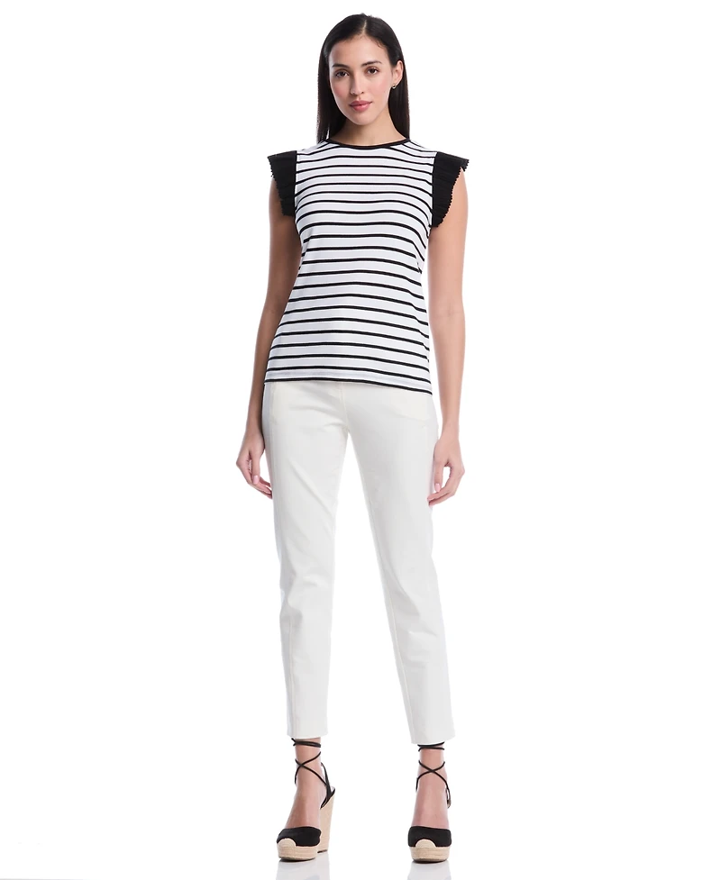 Rafaella Petite Striped Ruffle Cap-Sleeve Top