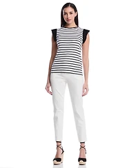 Rafaella Petite Striped Ruffle Cap-Sleeve Top