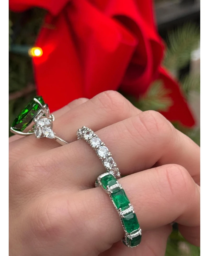 Suzy Levian Gala Collection Sterling Emerald-Cut Cubic Zirconia Pave U-Shape Eternity Band Ring
