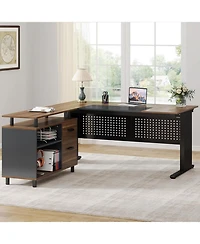 Tribesigns 63 Inch Executive Desk with File Cabinet, Large Office L Shaped Computer Desk, Business Furniture Workstation