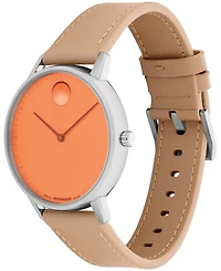 Movado Men's Face Swiss Quartz Nougat Leather Watch 39mm