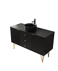 Sillysis Freestanding Black Bathroom Vanity Cabinet, Sintered Stone Top, 3 Drawers and 2 Doors Storage for Modern Bathroom