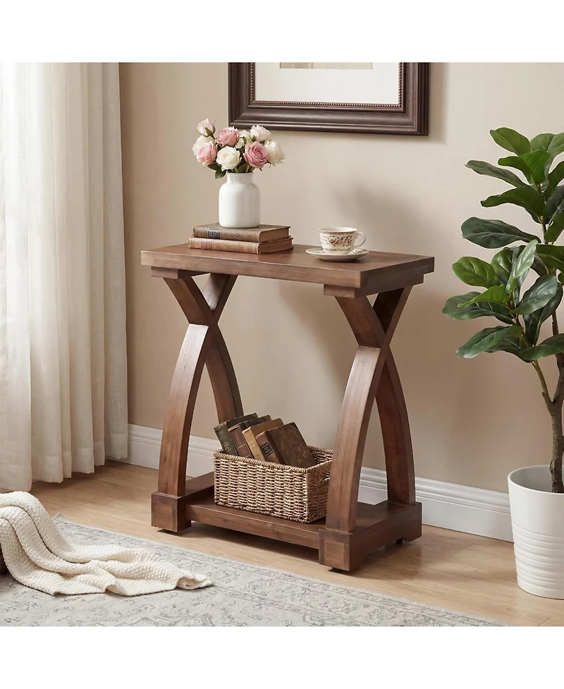 Tribesigns Solid Wood End Table, Small Side Table with Storage Shelf, 2-Tier Narrow End Table for Living Room, Bedroom, Small Spaces