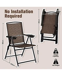 Slickblue 4 Pieces Folding Dining Chairs with Steel Armrests and Sling Back