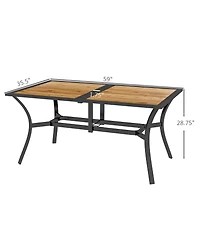 Outsunny Outdoor Dining Table with Umbrella Hole, Patio Dining Table, Brown